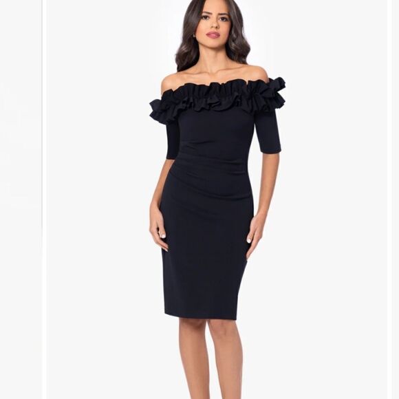 XSCAPE Women's Ruffled Off-The-Shoulder Sheath Dress Size 6 NWT - Picture 1 of 10